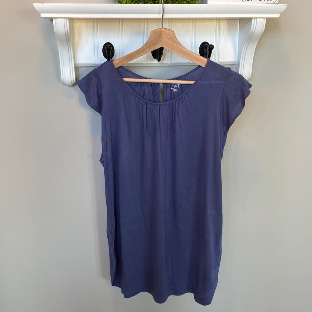 LOFT Outlet blue flutter-sleeve rayon shirt.